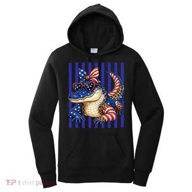USA Patriotic 4th July Leopard Print Alligator Crocodile  Women's Hoodie