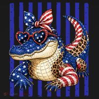 USA Patriotic 4th July Leopard Print Alligator Crocodile  Women's Hoodie thumb 2