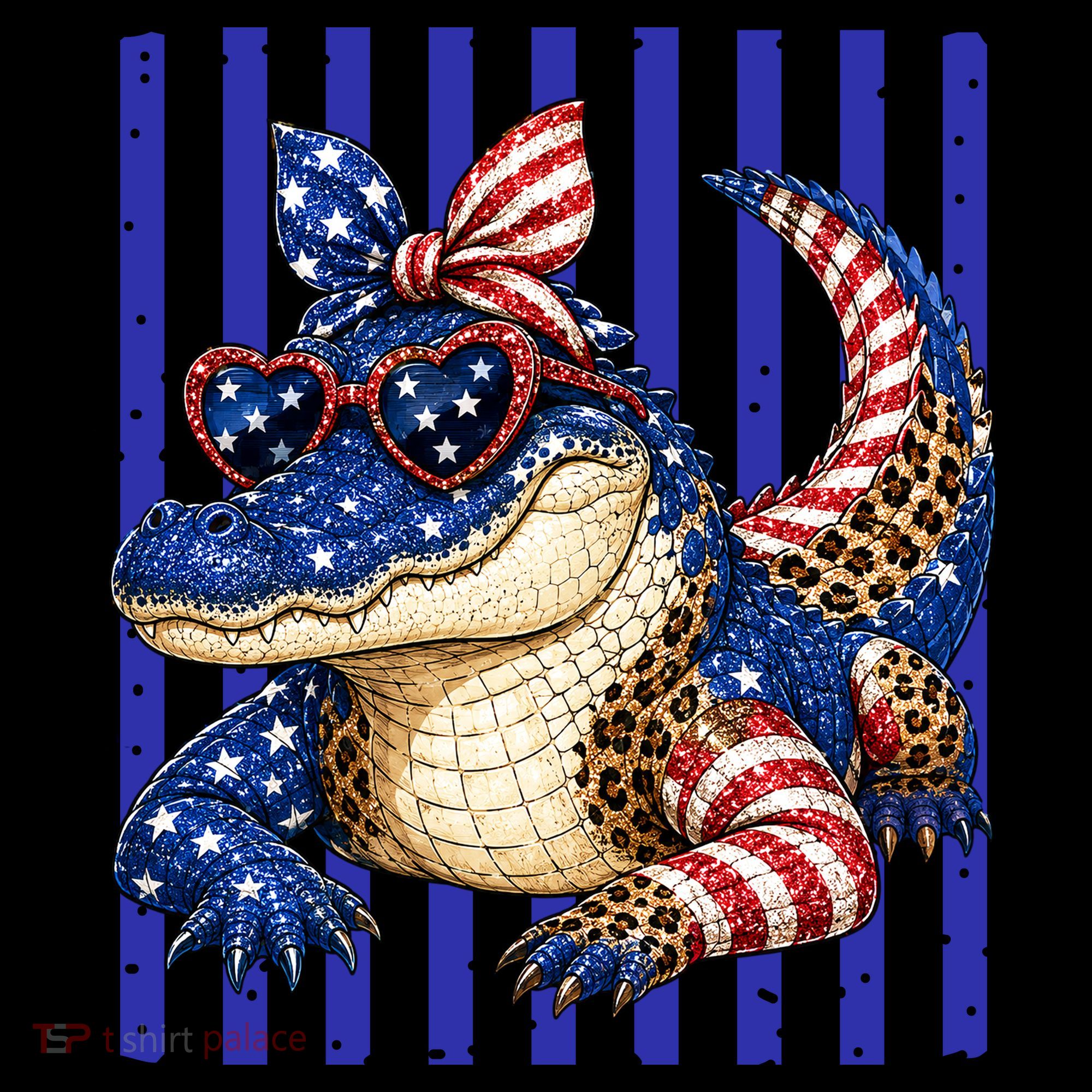 USA Patriotic 4th July Leopard Print Alligator Crocodile  Women's Hoodie