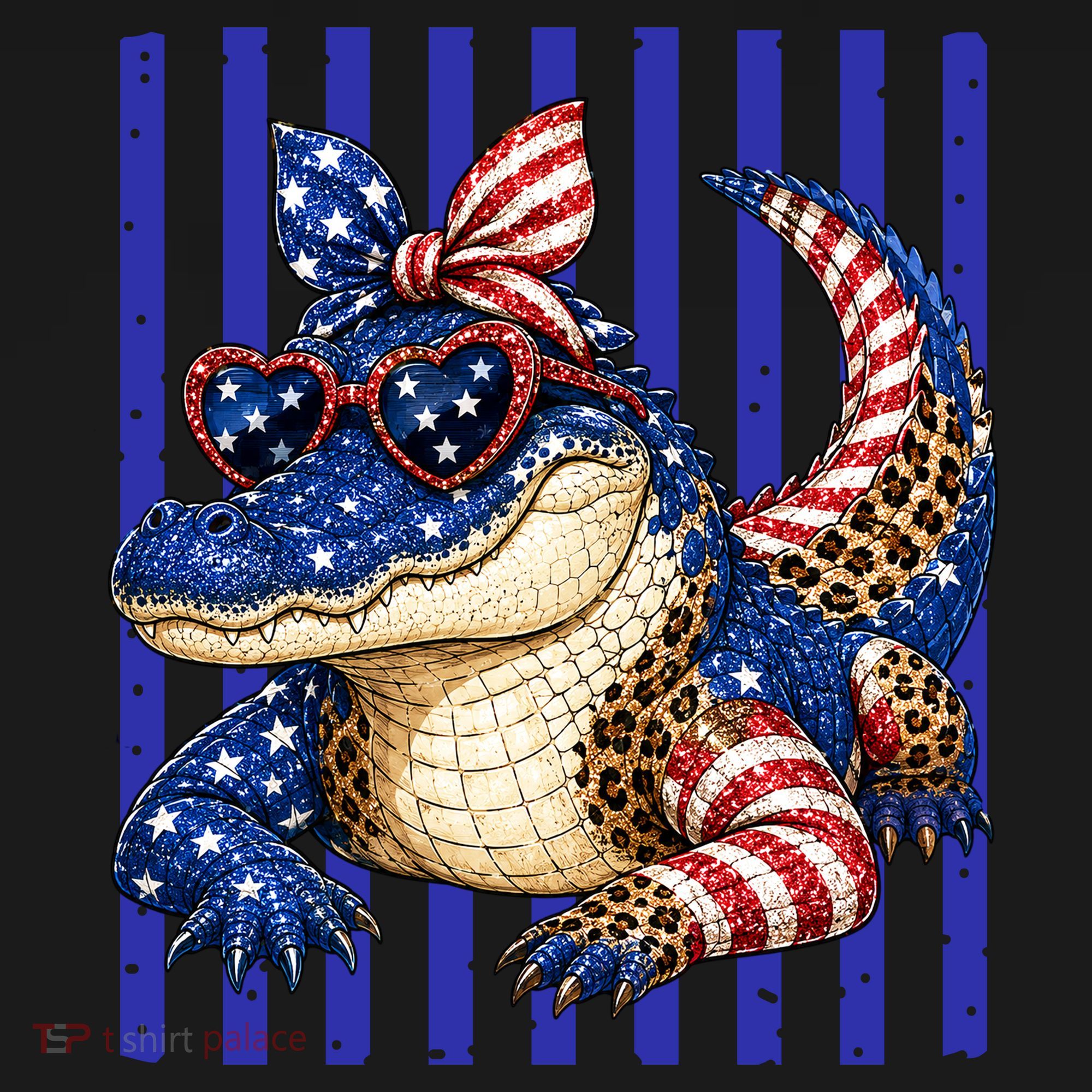 USA Patriotic 4th July Leopard Print Alligator Crocodile  Women's Tank Top