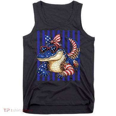USA Patriotic 4th July Leopard Print Alligator Crocodile  Tank Top