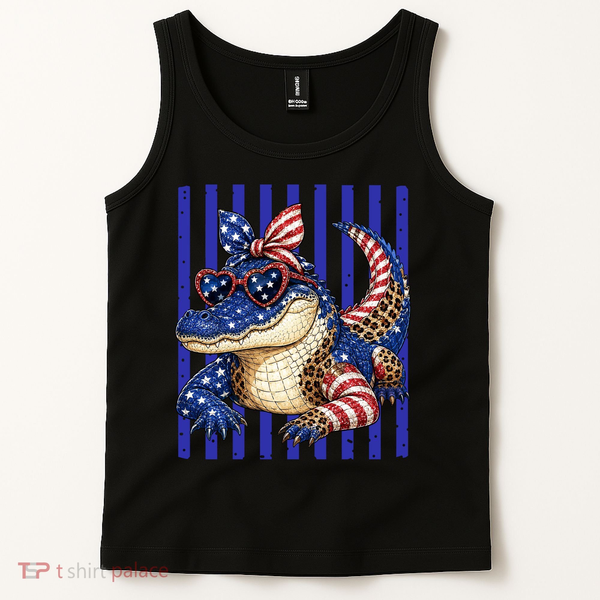 USA Patriotic 4th July Leopard Print Alligator Crocodile  Tank Top