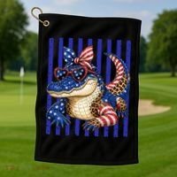 USA Patriotic 4th July Leopard Print Alligator Crocodile  Golf Towel thumb 1