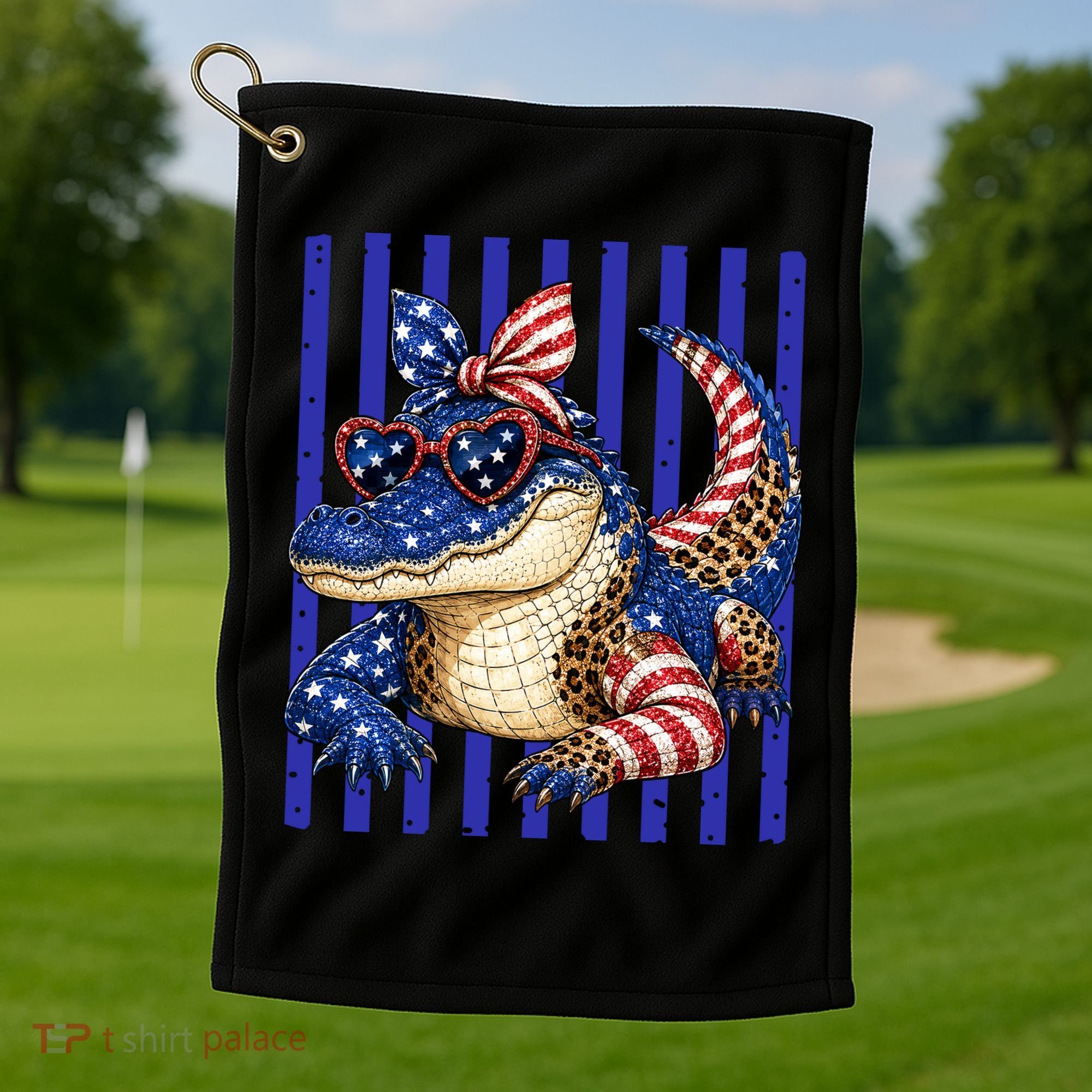 USA Patriotic 4th July Leopard Print Alligator Crocodile  Golf Towel