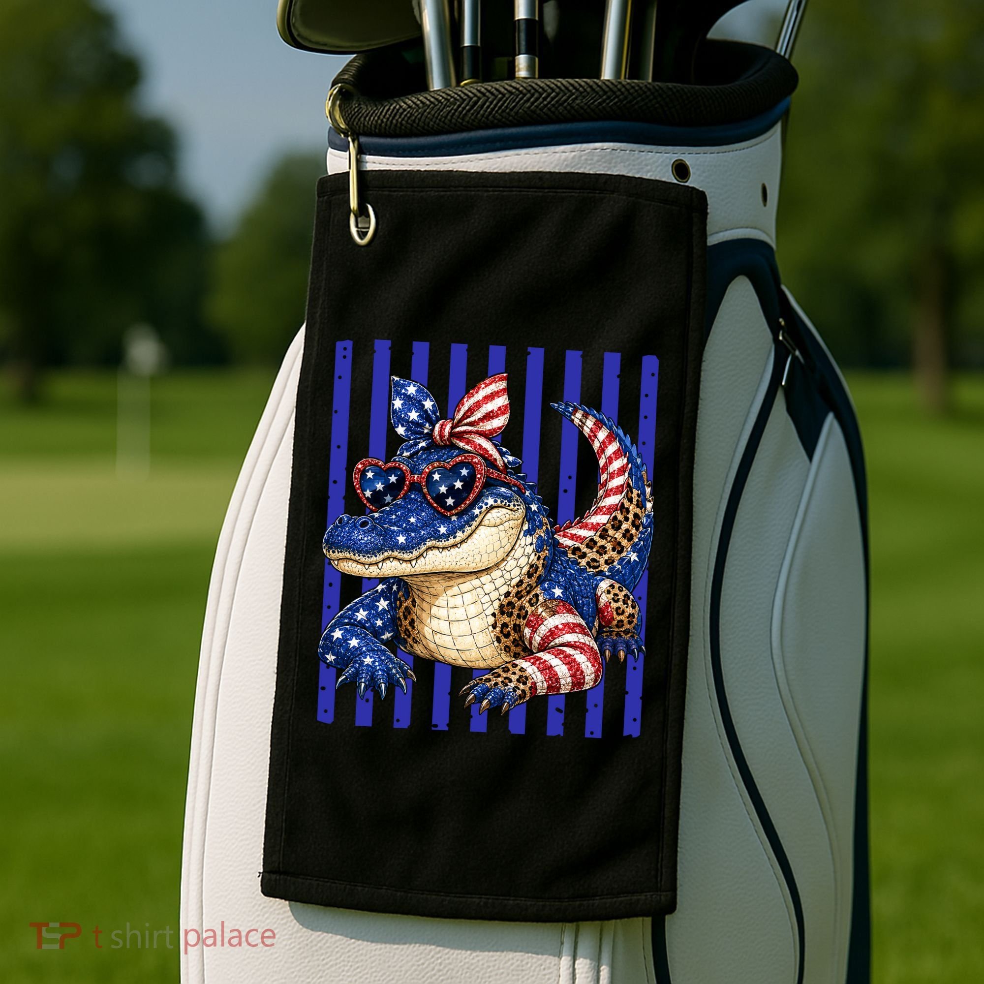 USA Patriotic 4th July Leopard Print Alligator Crocodile  Golf Towel