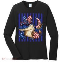 USA Patriotic 4th July Leopard Print Alligator Crocodile  Women's Long Sleeve Shirt thumb 0