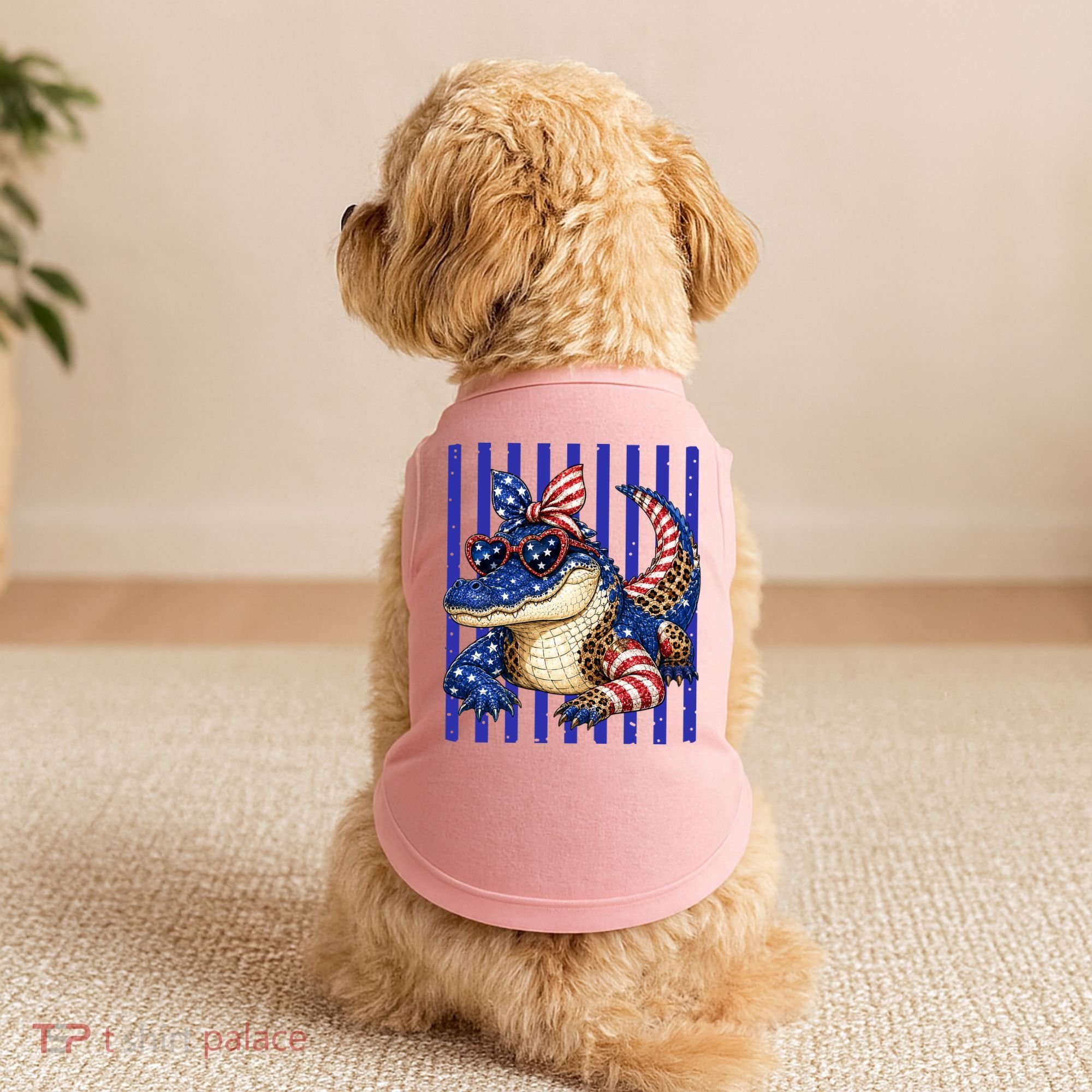 USA Patriotic 4th July Leopard Print Alligator Crocodile  Doggie Tank