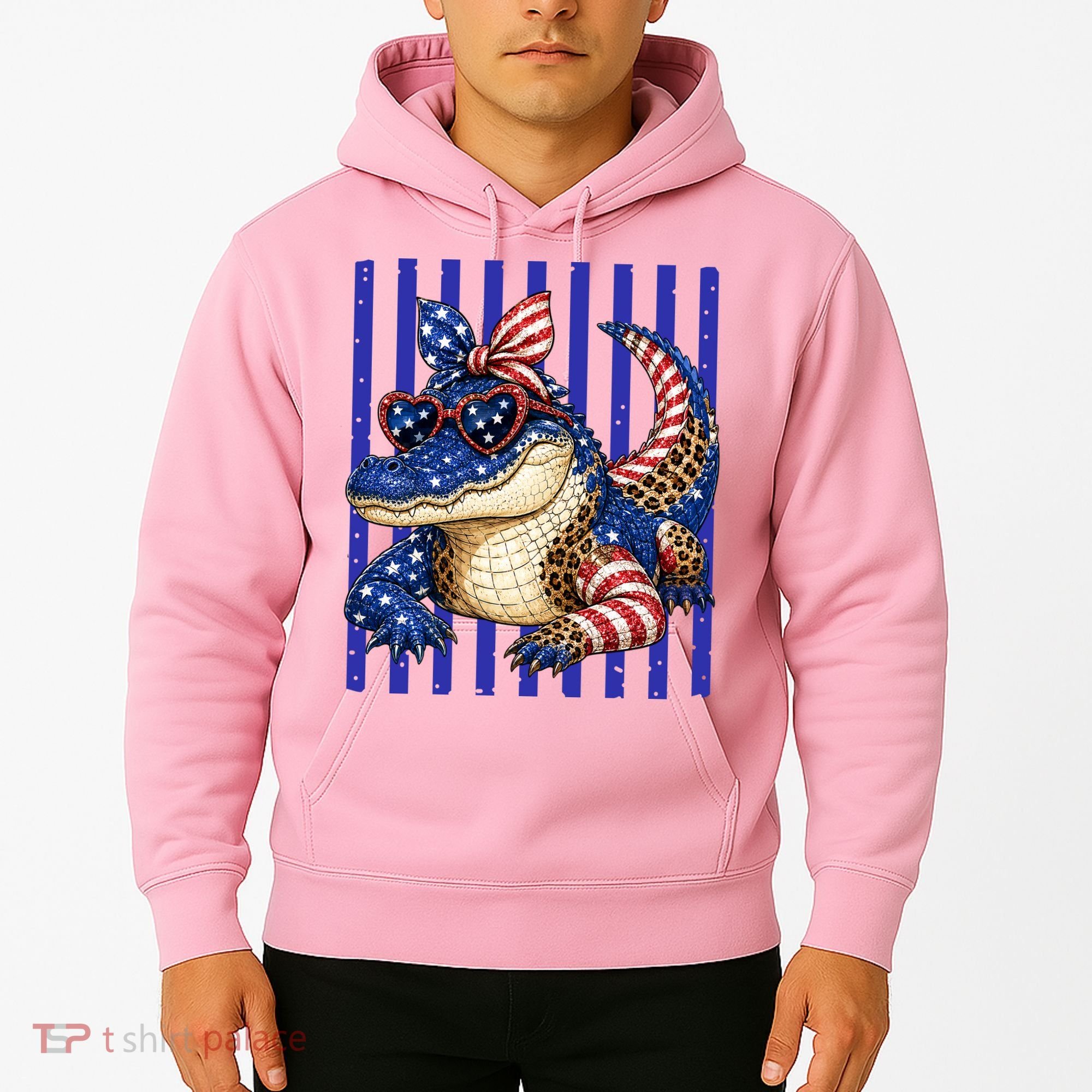 USA Patriotic 4th July Leopard Print Alligator Crocodile  Hoodie