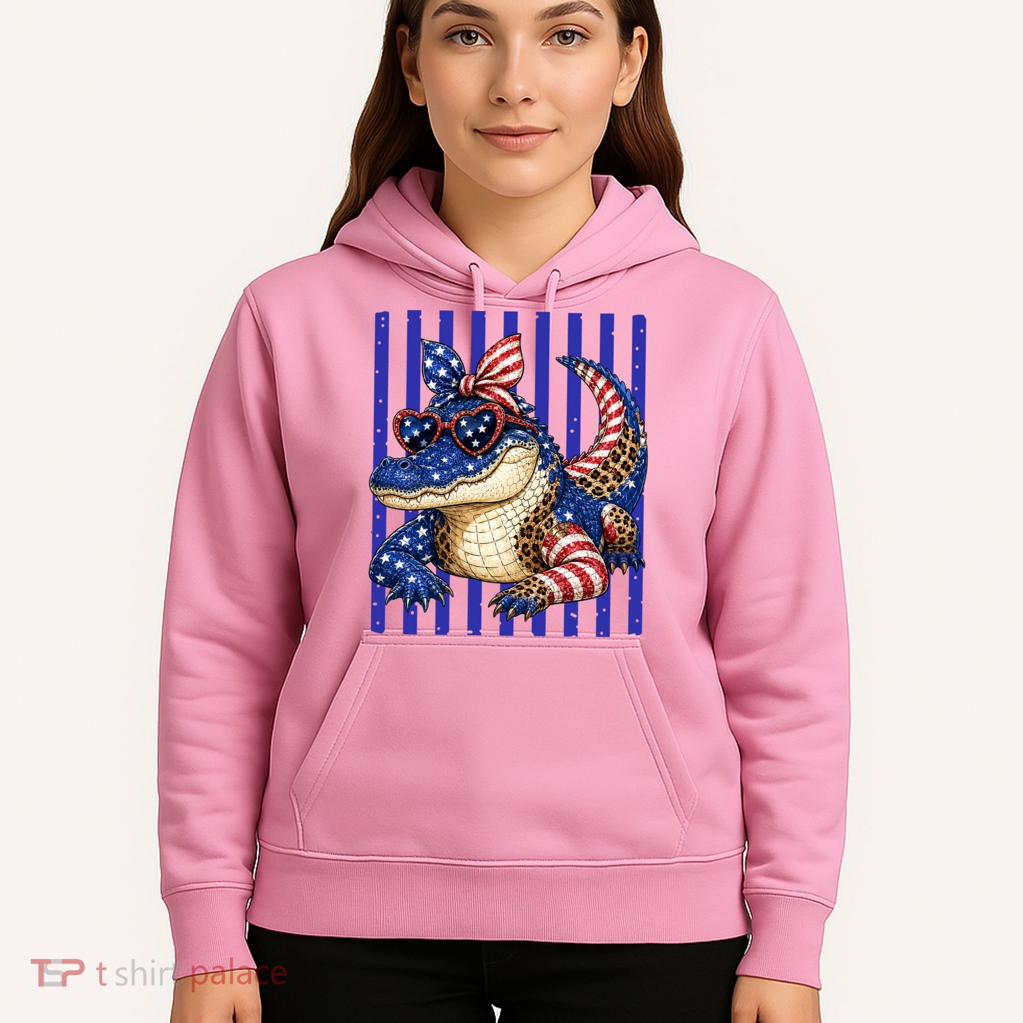 USA Patriotic 4th July Leopard Print Alligator Crocodile  Hoodie