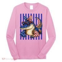 USA Patriotic 4th July Leopard Print Alligator Crocodile  Long Sleeve Shirt thumb 0