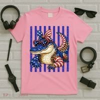 USA Patriotic 4th July Leopard Print Alligator Crocodile  T-Shirt thumb 5
