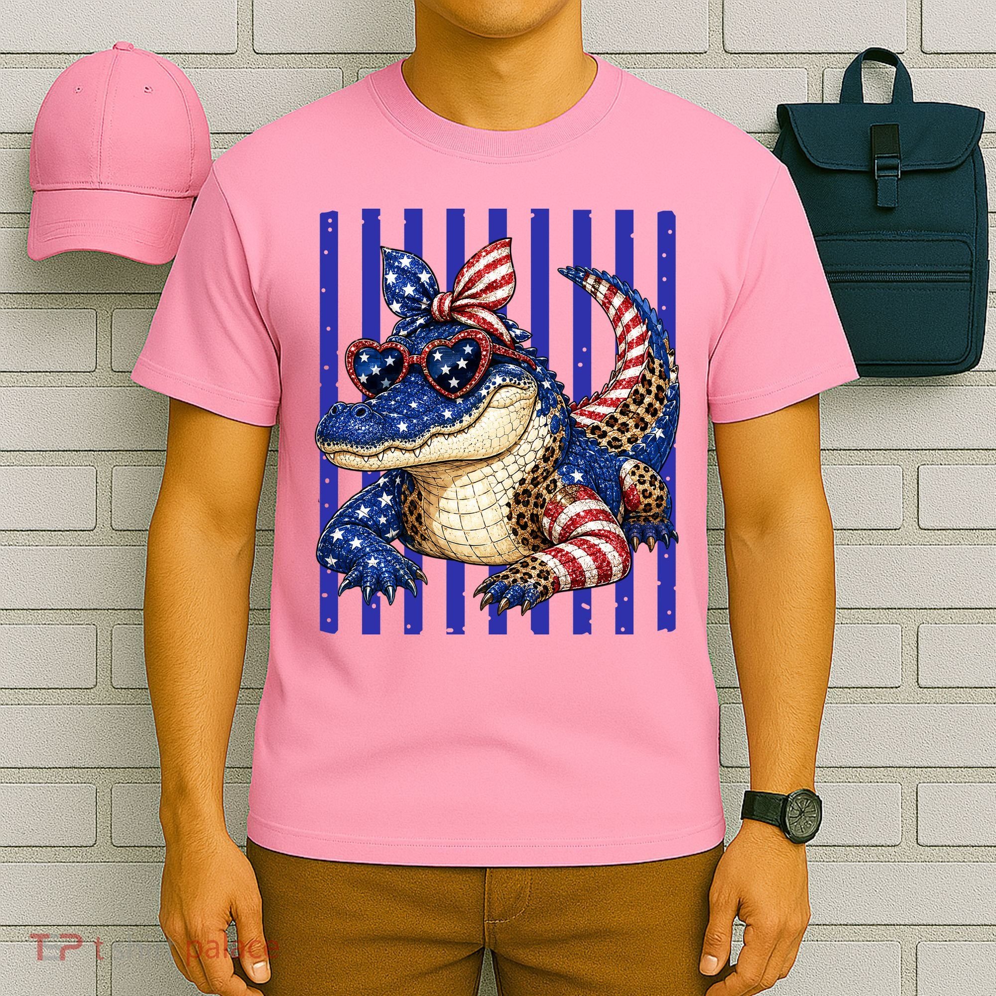 USA Patriotic 4th July Leopard Print Alligator Crocodile  T-Shirt