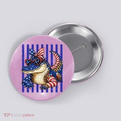 USA Patriotic 4th July Leopard Print Alligator Crocodile  Button