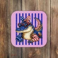 USA Patriotic 4th July Leopard Print Alligator Crocodile  Coaster thumb 0