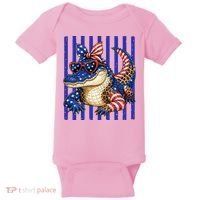 USA Patriotic 4th July Leopard Print Alligator Crocodile  Baby Bodysuit thumb 0