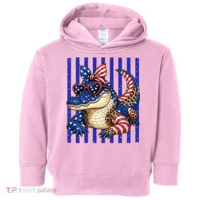 USA Patriotic 4th July Leopard Print Alligator Crocodile  Toddler Hoodie