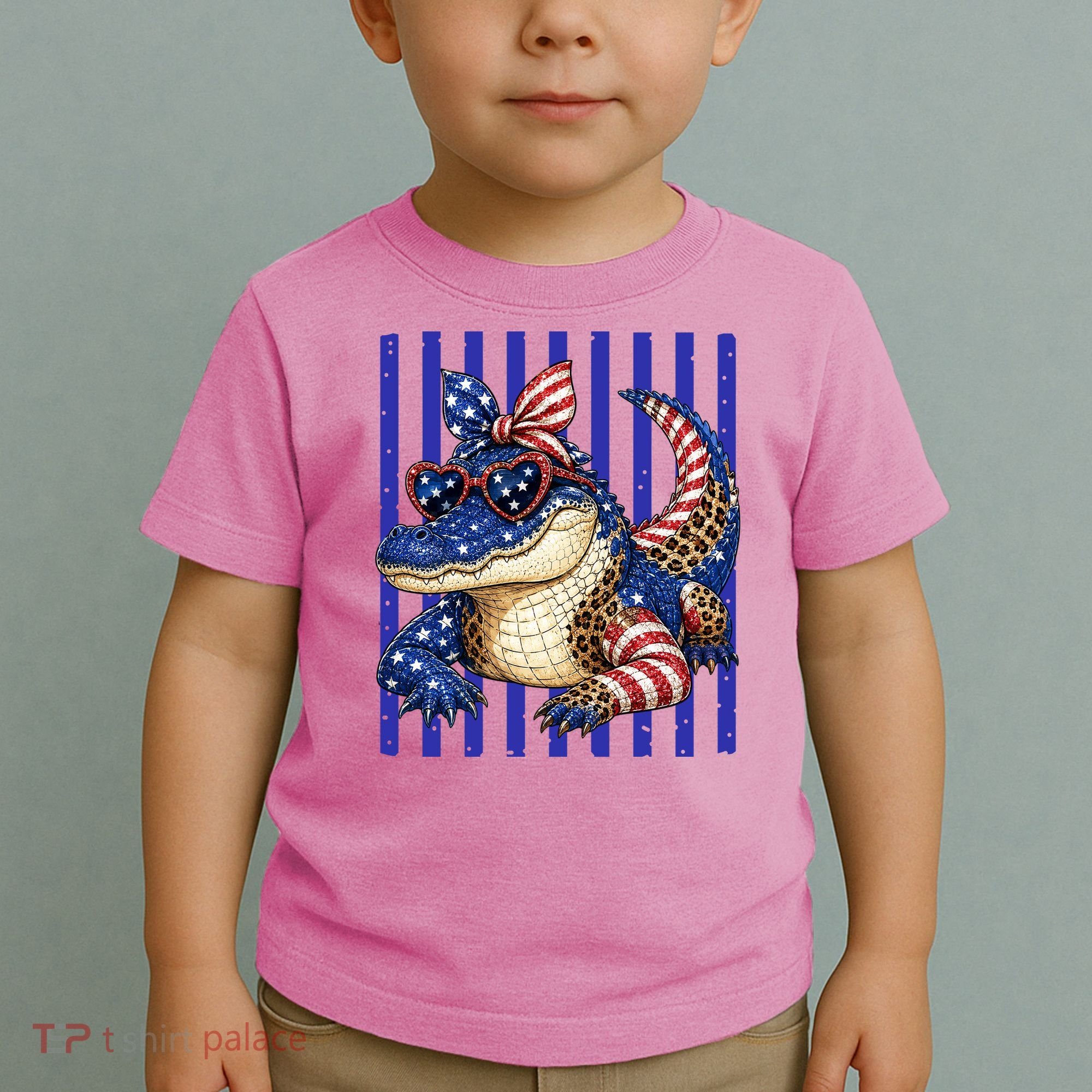 USA Patriotic 4th July Leopard Print Alligator Crocodile  Toddler T-Shirt
