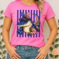USA Patriotic 4th July Leopard Print Alligator Crocodile  Women's T-Shirt thumb 2