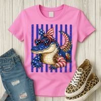 USA Patriotic 4th July Leopard Print Alligator Crocodile  Women's T-Shirt thumb 3