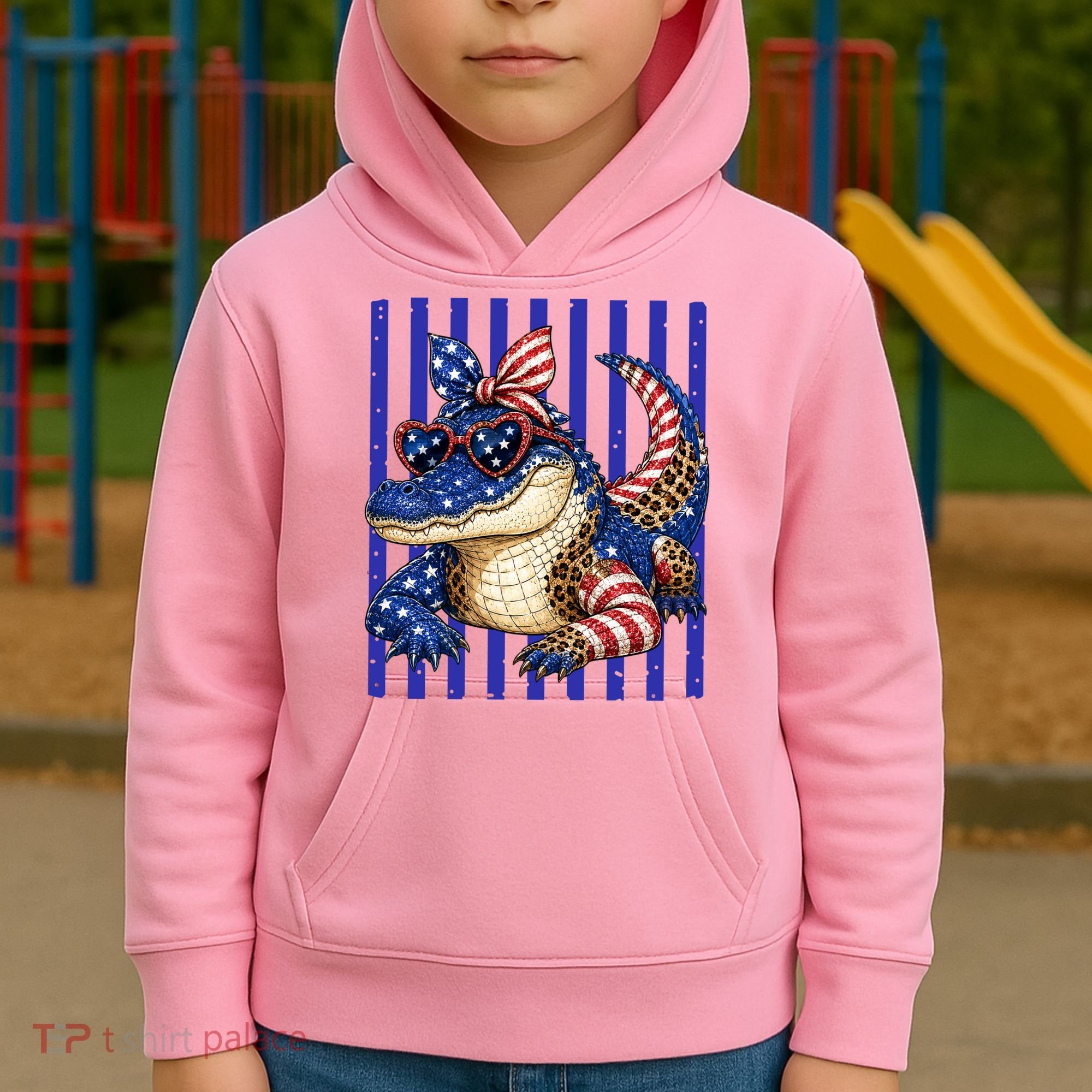 USA Patriotic 4th July Leopard Print Alligator Crocodile  Kids Hoodie