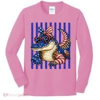 USA Patriotic 4th July Leopard Print Alligator Crocodile  Kids Long Sleeve Shirt thumb 0