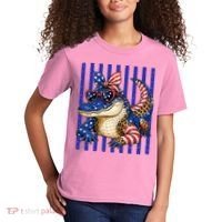 USA Patriotic 4th July Leopard Print Alligator Crocodile  Kids T-Shirt thumb 2