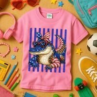 USA Patriotic 4th July Leopard Print Alligator Crocodile  Kids T-Shirt thumb 3
