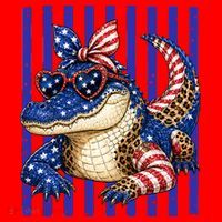 USA Patriotic 4th July Leopard Print Alligator Crocodile  Santa Hat thumb 1