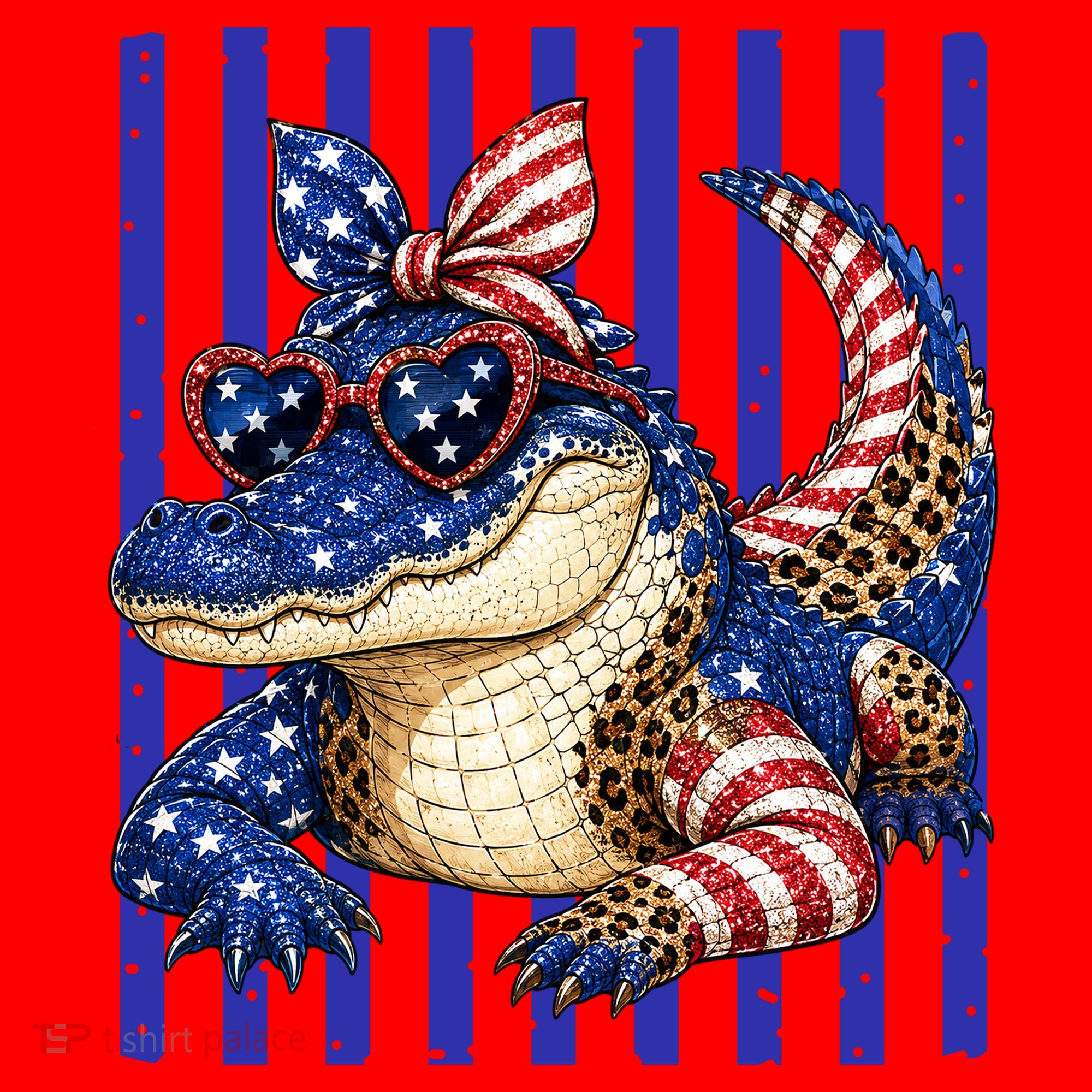 USA Patriotic 4th July Leopard Print Alligator Crocodile  Santa Hat