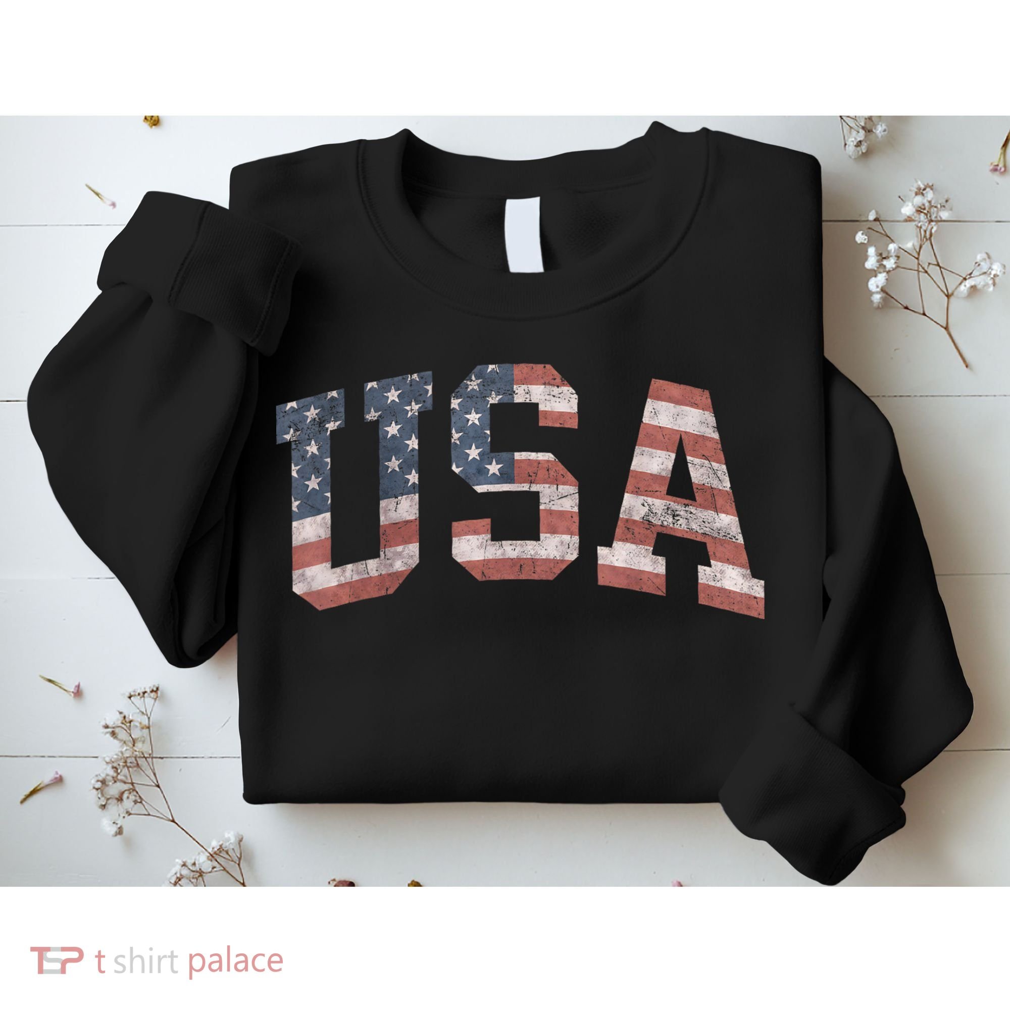 USA Patriotic American Flag Distressed Sweatshirt