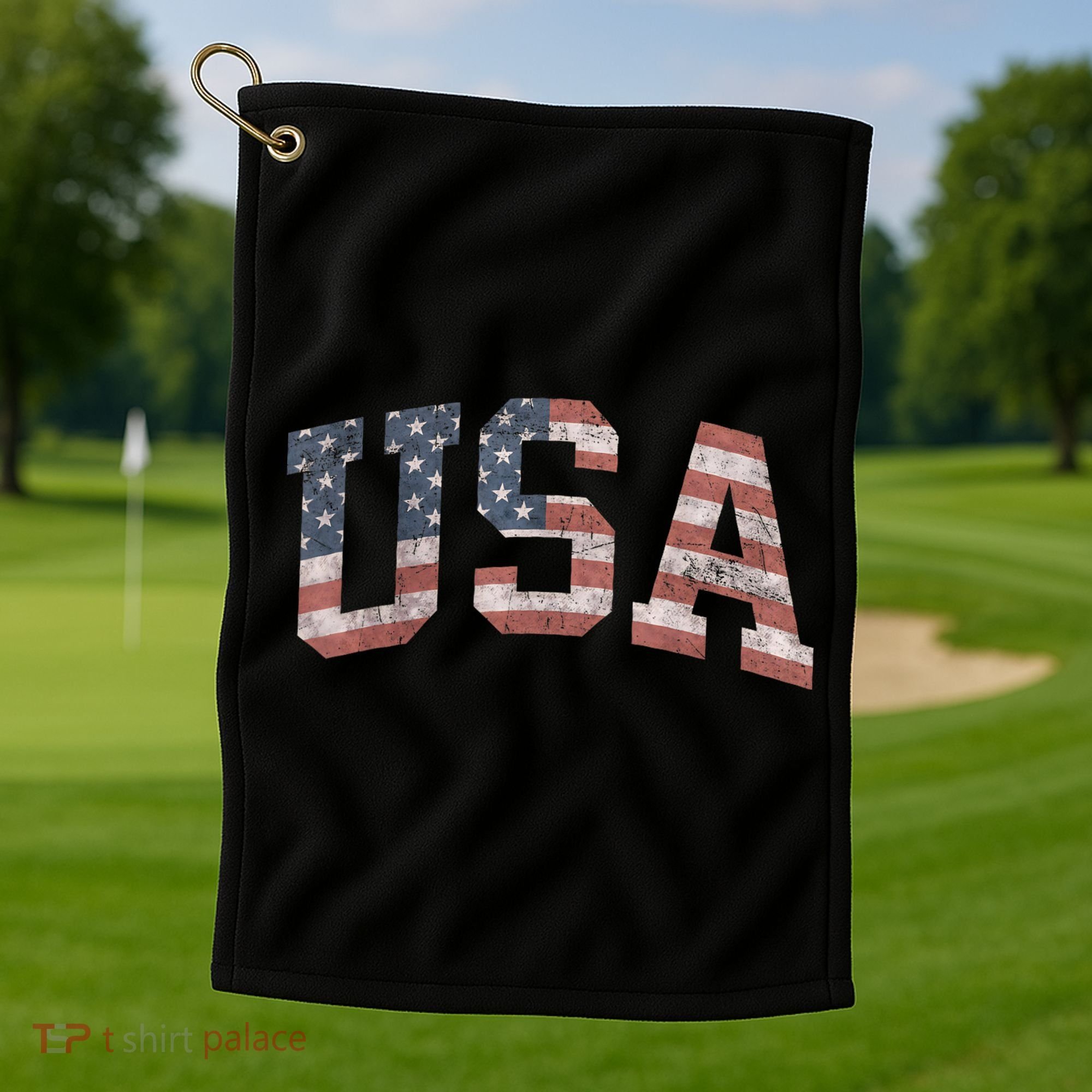 USA Patriotic American Flag Distressed Golf Towel
