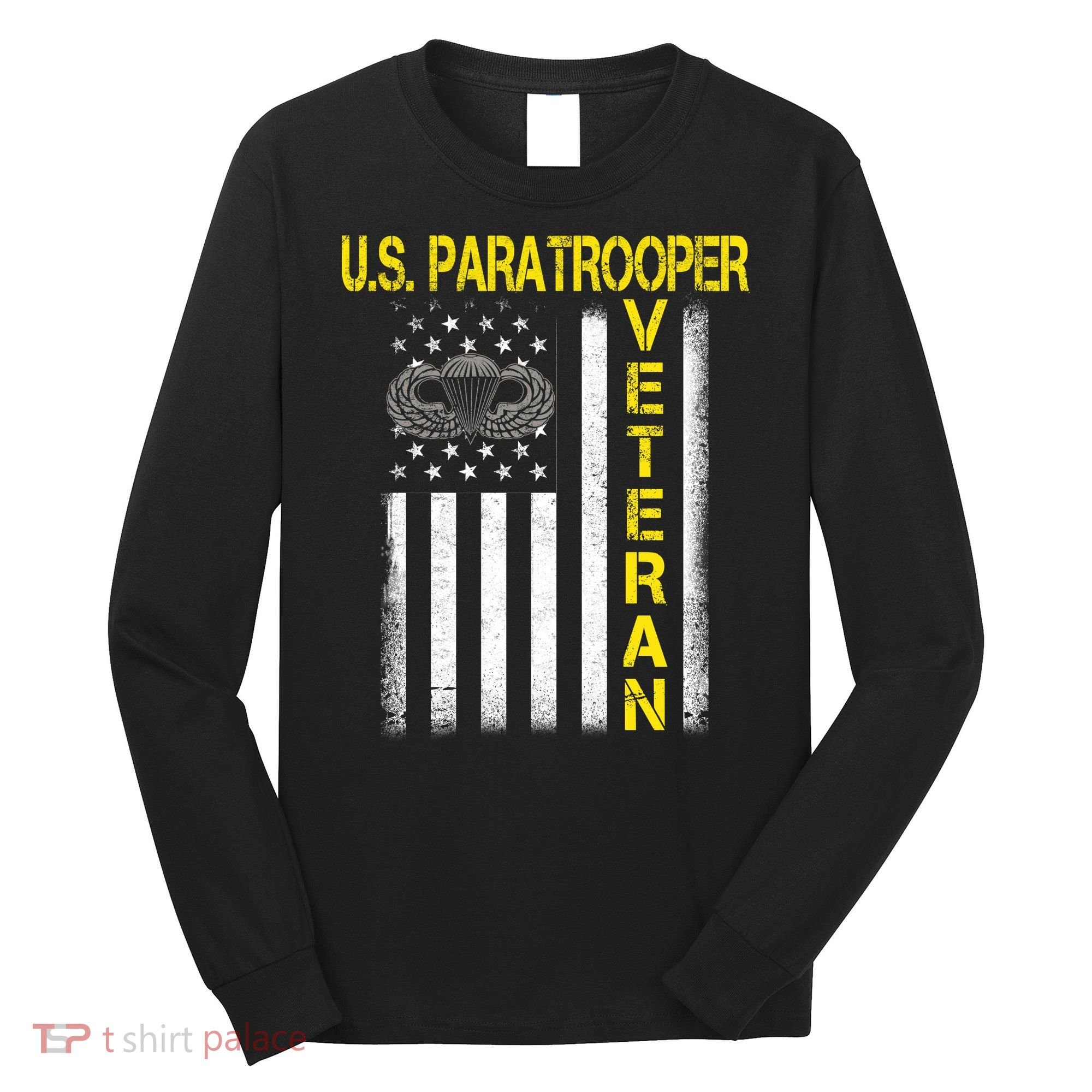 US Paratrooper Airborne Division Army Veteran USA Flag Long Sleeve Shirt