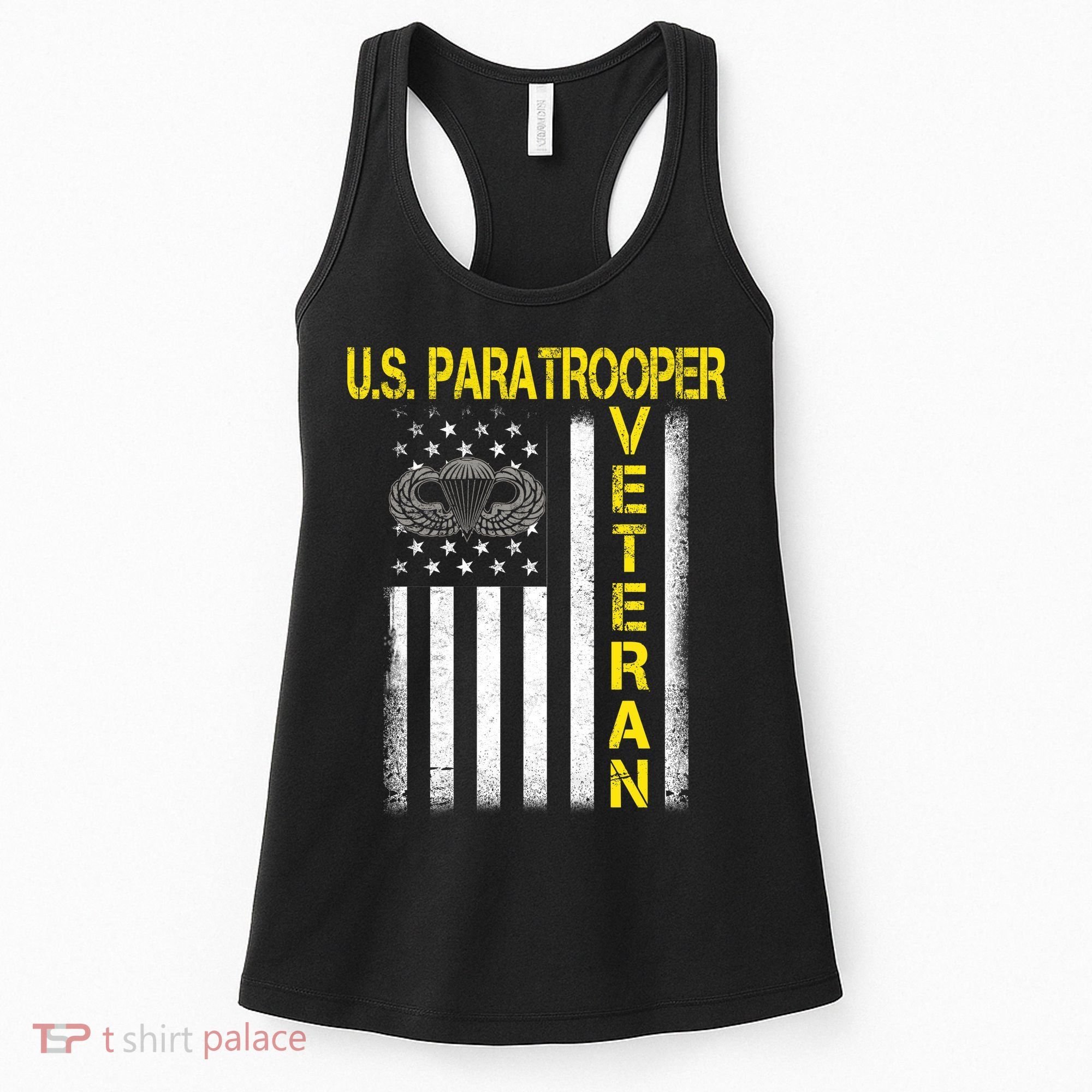 US Paratrooper Airborne Division Army Veteran USA Flag Women's Tank Top