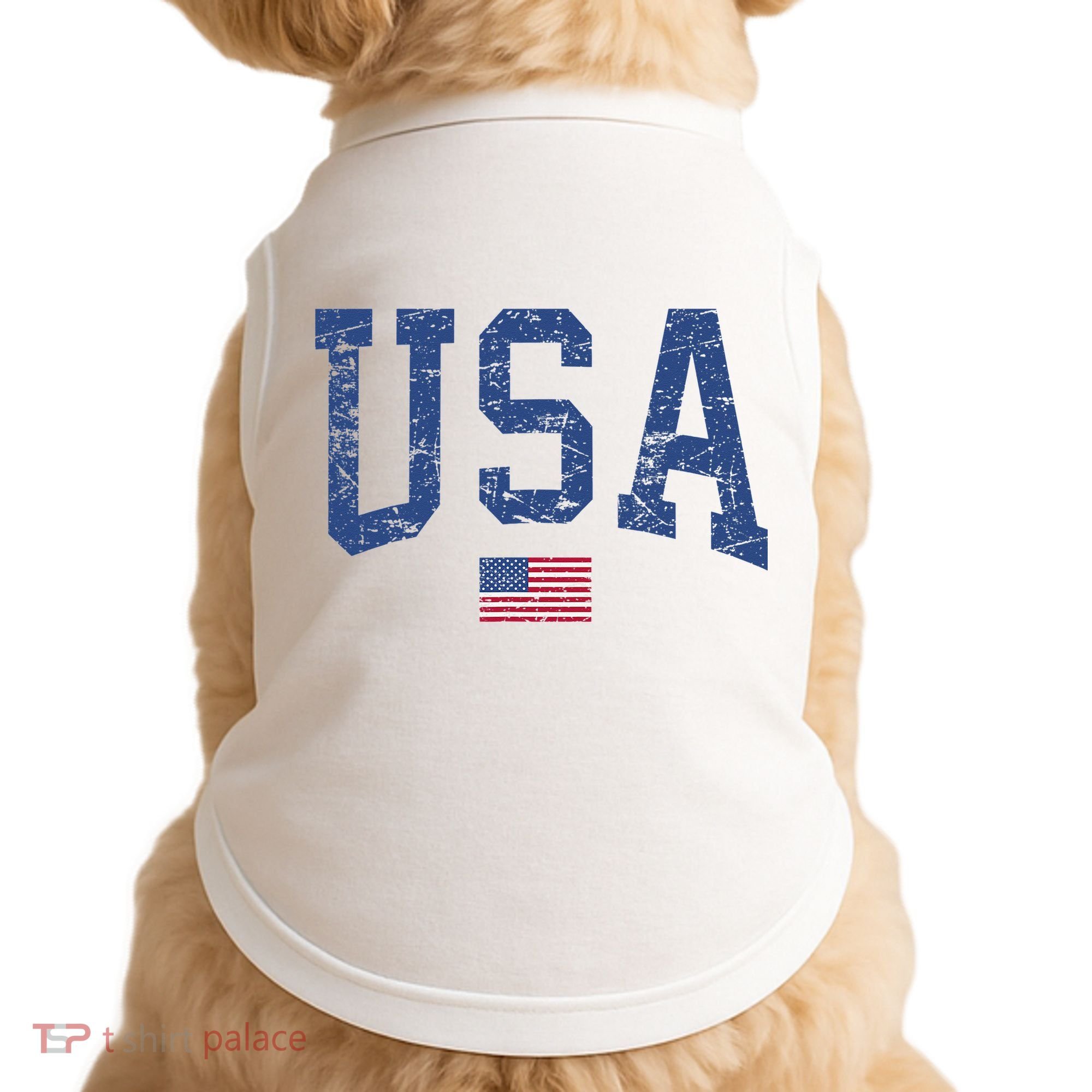 USA  Patriotic American Flag Distressed Doggie Tank