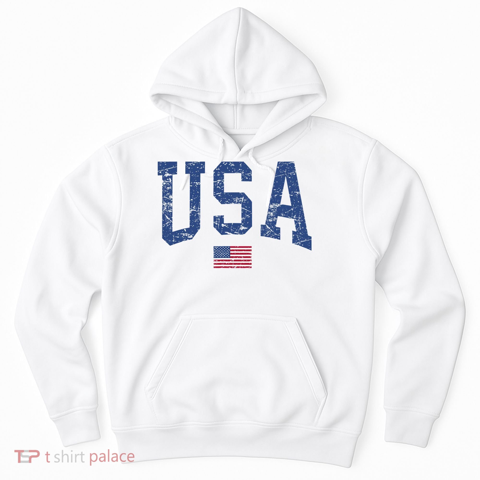USA  Patriotic American Flag Distressed Hoodie