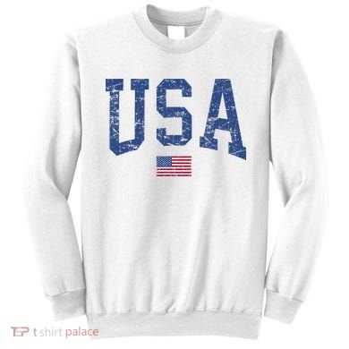 USA  Patriotic American Flag Distressed Sweatshirt