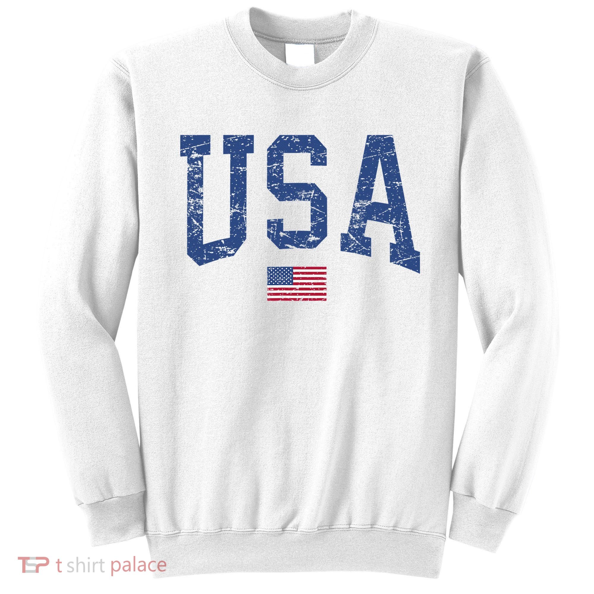 USA  Patriotic American Flag Distressed Sweatshirt