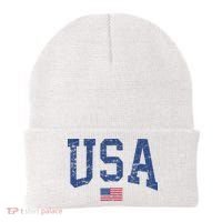 USA  Patriotic American Flag Distressed Beanie thumb 0