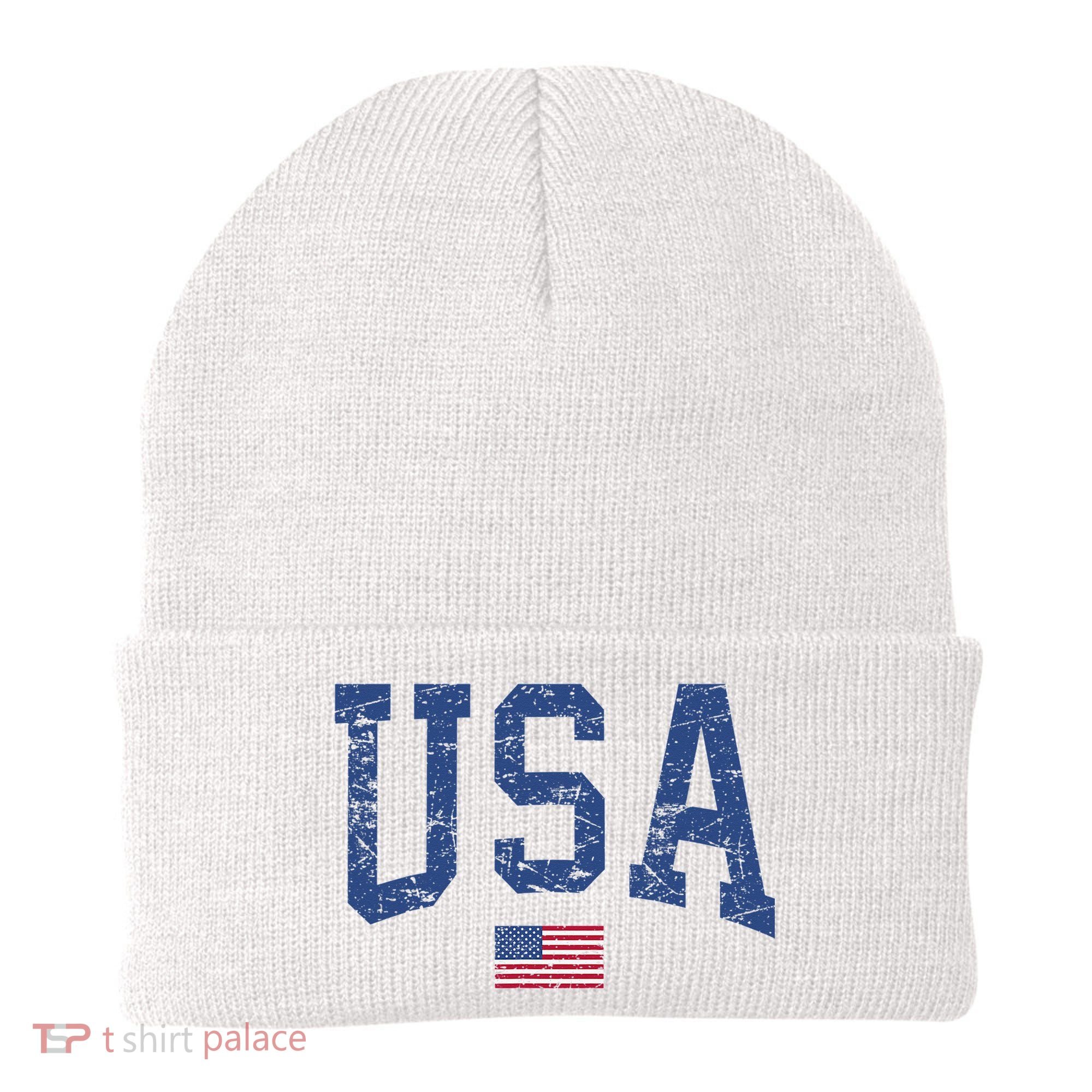 USA  Patriotic American Flag Distressed Beanie