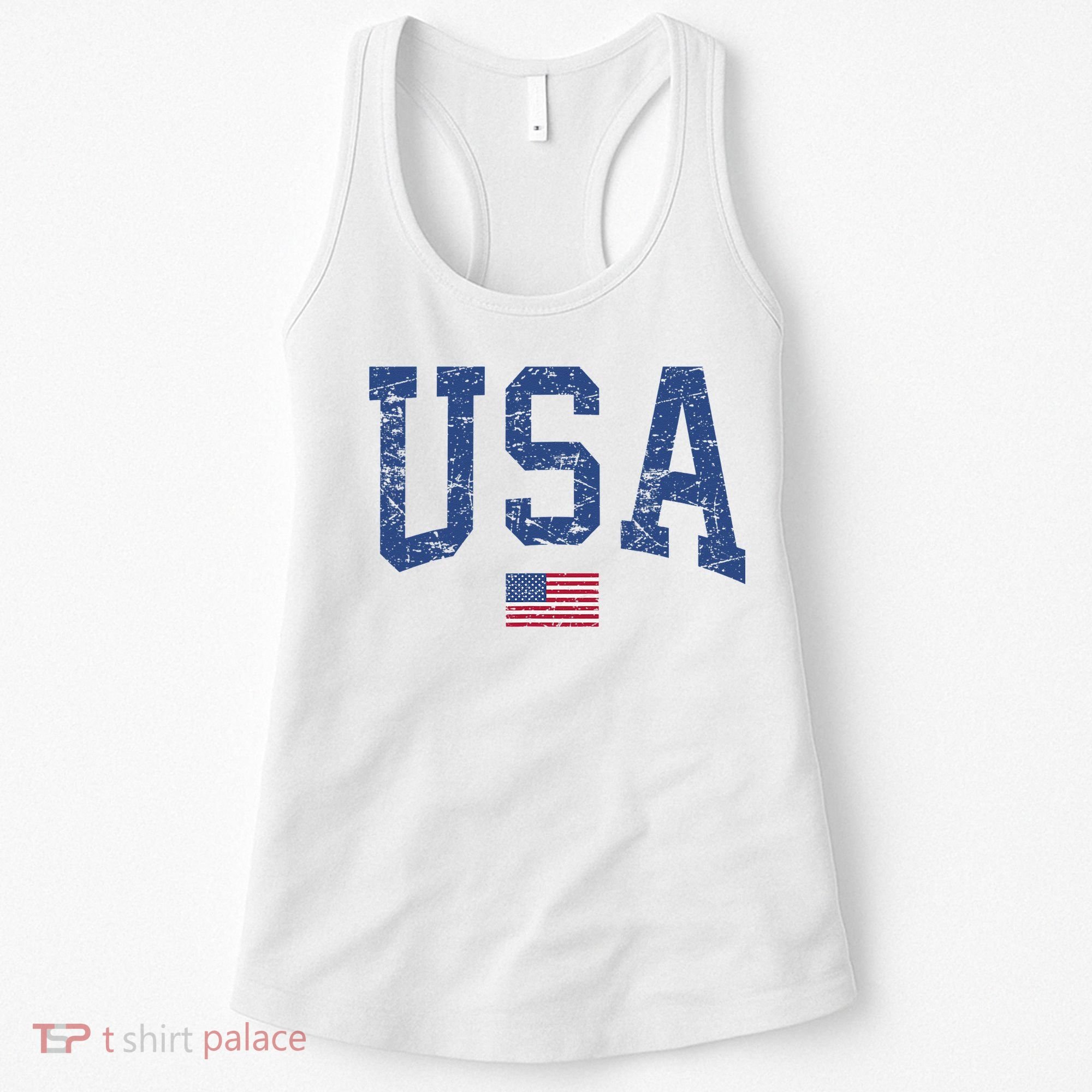 USA  Patriotic American Flag Distressed Women's Tank Top