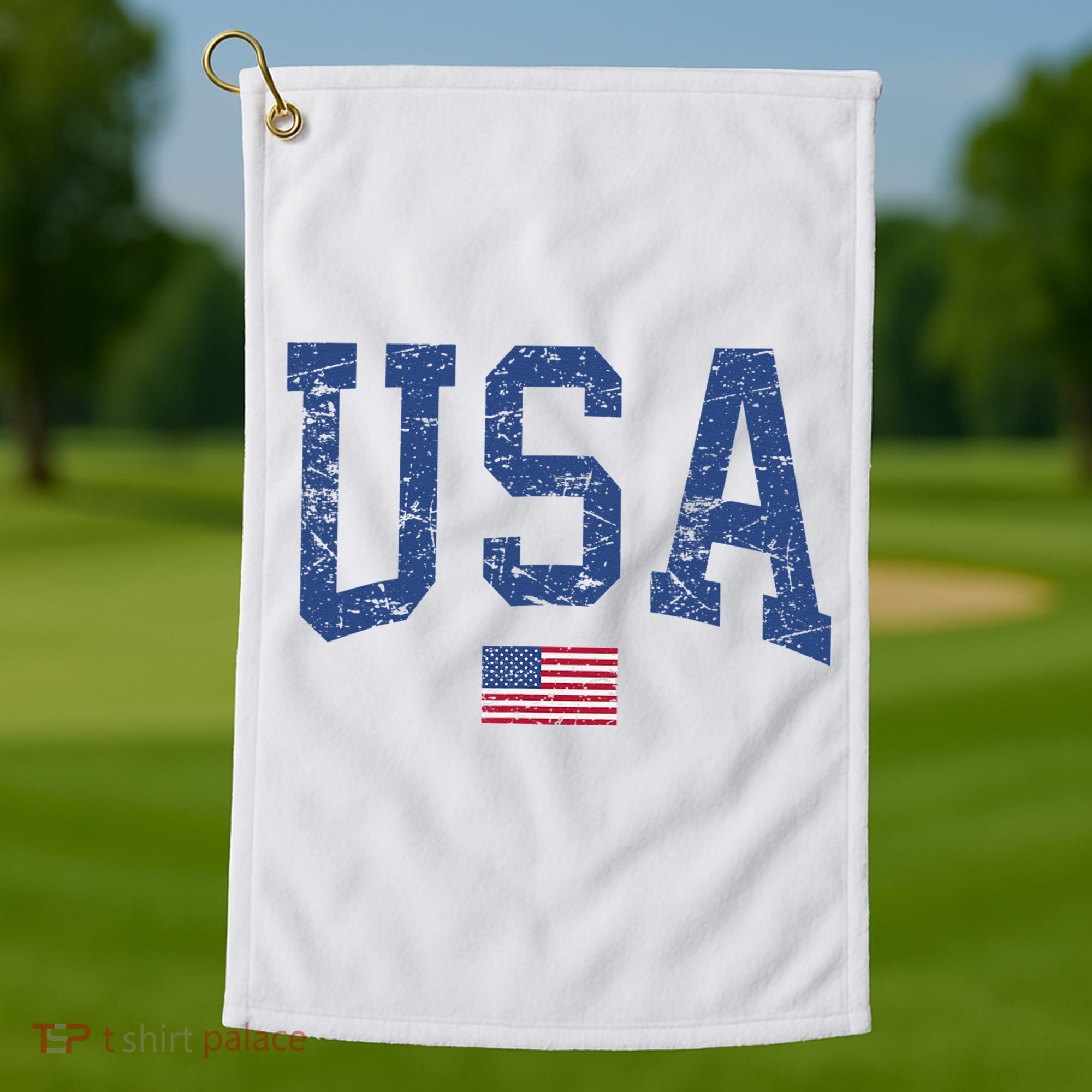 USA  Patriotic American Flag Distressed Golf Towel