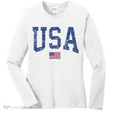 USA  Patriotic American Flag Distressed Women's Long Sleeve Shirt