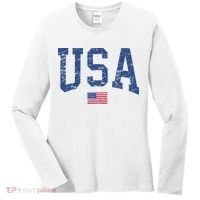 USA  Patriotic American Flag Distressed Women's Long Sleeve Shirt thumb 0