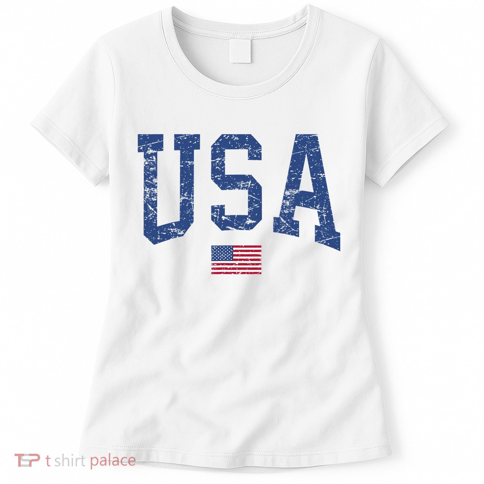 USA  Patriotic American Flag Distressed Women's T-Shirt