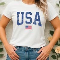 USA  Patriotic American Flag Distressed Women's T-Shirt thumb 2