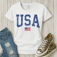 USA  Patriotic American Flag Distressed Women's T-Shirt thumb 3