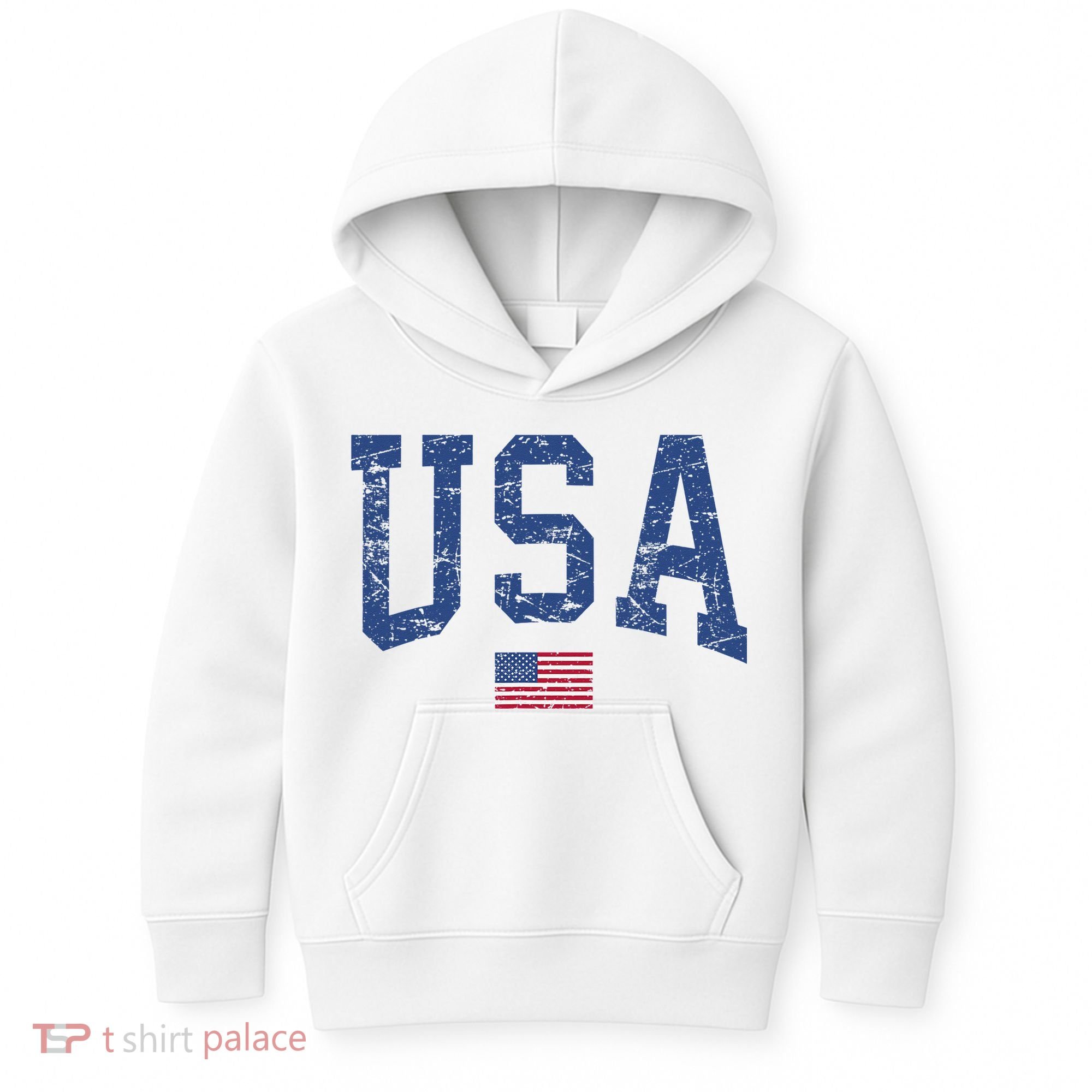 USA  Patriotic American Flag Distressed Kids Hoodie