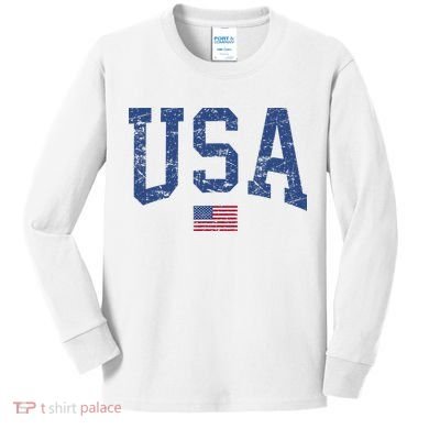 USA  Patriotic American Flag Distressed Kids Long Sleeve Shirt