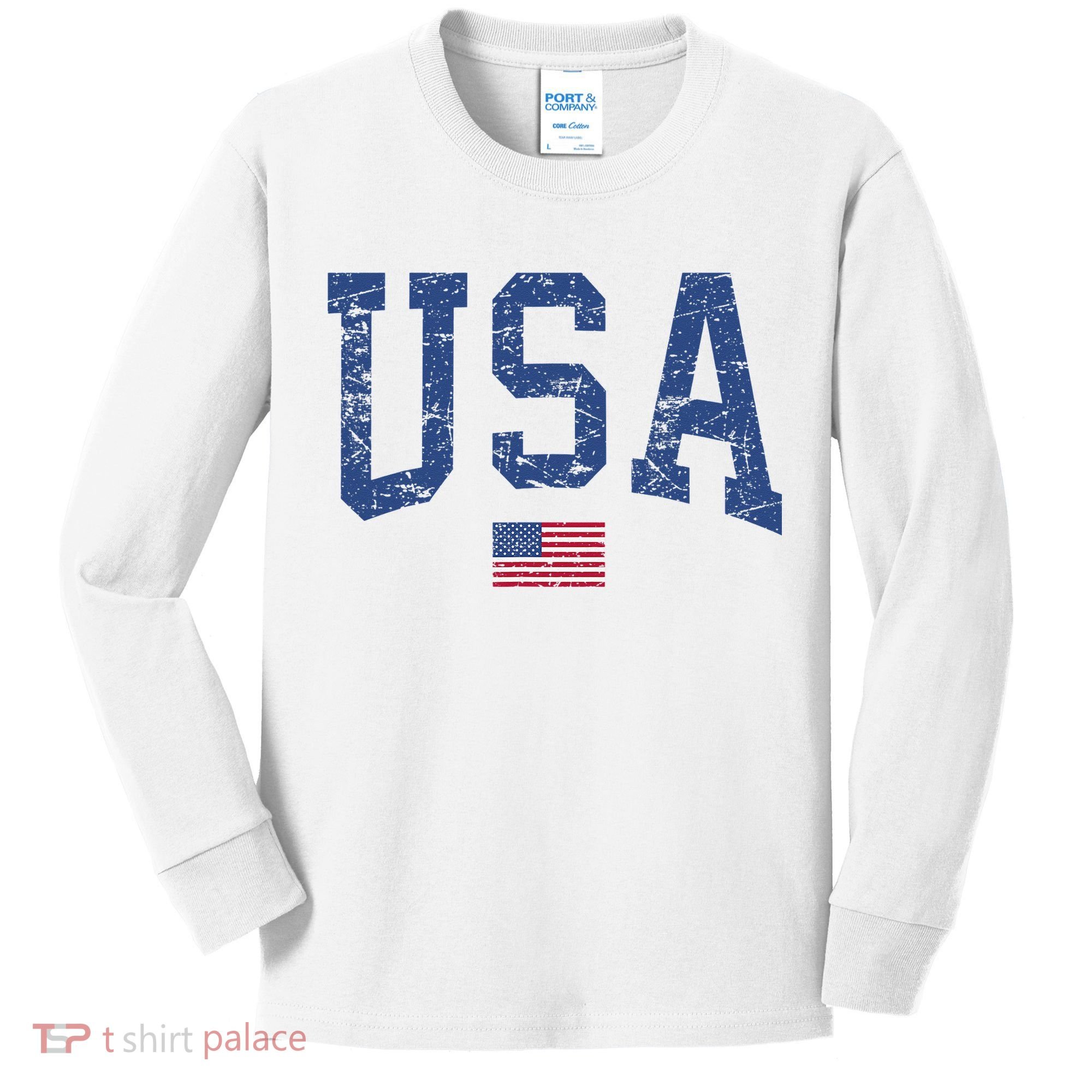 USA  Patriotic American Flag Distressed Kids Long Sleeve Shirt