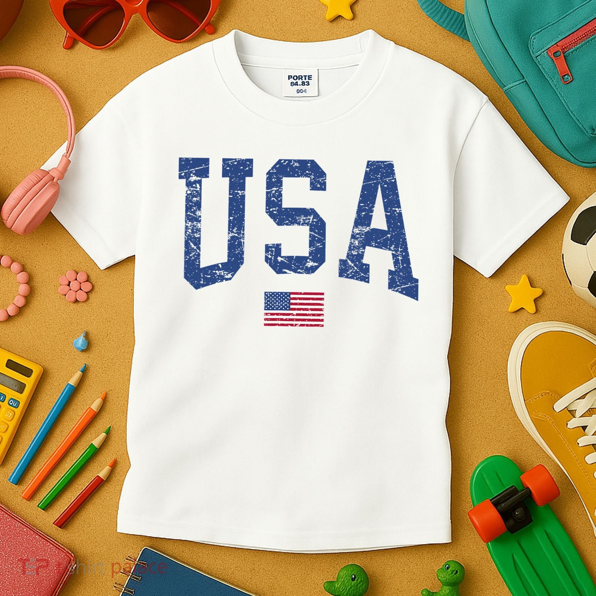 USA  Patriotic American Flag Distressed Kids T-Shirt